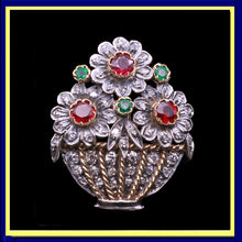 antique Giardinetti brooch diamonds rubies emeralds gold silver