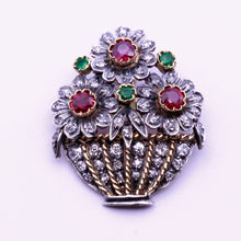 Antique Giardinetti brooch Diamonds Rubies Emeralds 18k Gold Silver (7224)