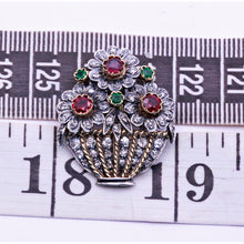 Antique Giardinetti brooch Diamonds Rubies Emeralds 18k Gold Silver (7224)