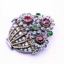 Antique Giardinetti brooch Diamonds Rubies Emeralds 18k Gold Silver (7224)