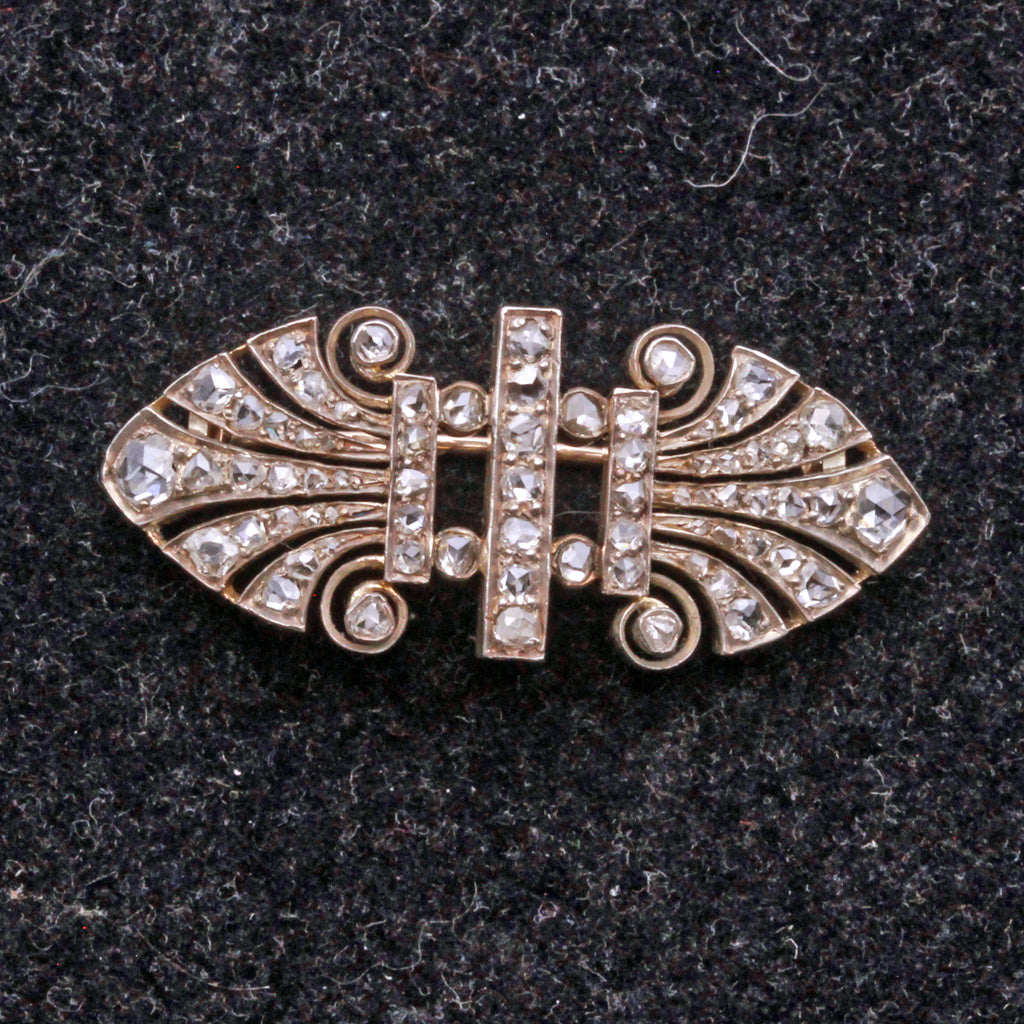 Antique Victorian Brooch Diamonds 18k Gold 800 Silver French Unisex (7225)