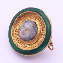 Louis WIESE cameo brooch pendant gold enamel agate Medusa Antique Unisex (7228)