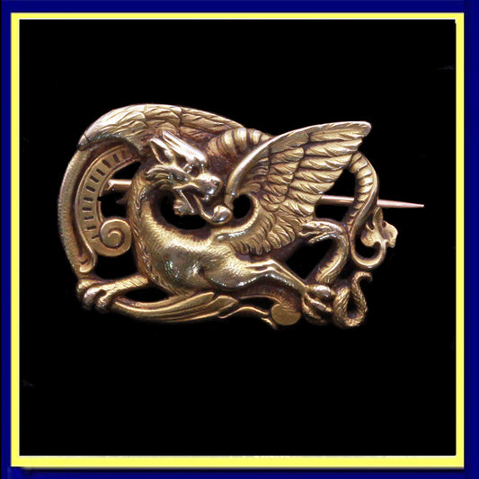 Louis Wiese antique brooch dragon eagle snake gold original box unisex