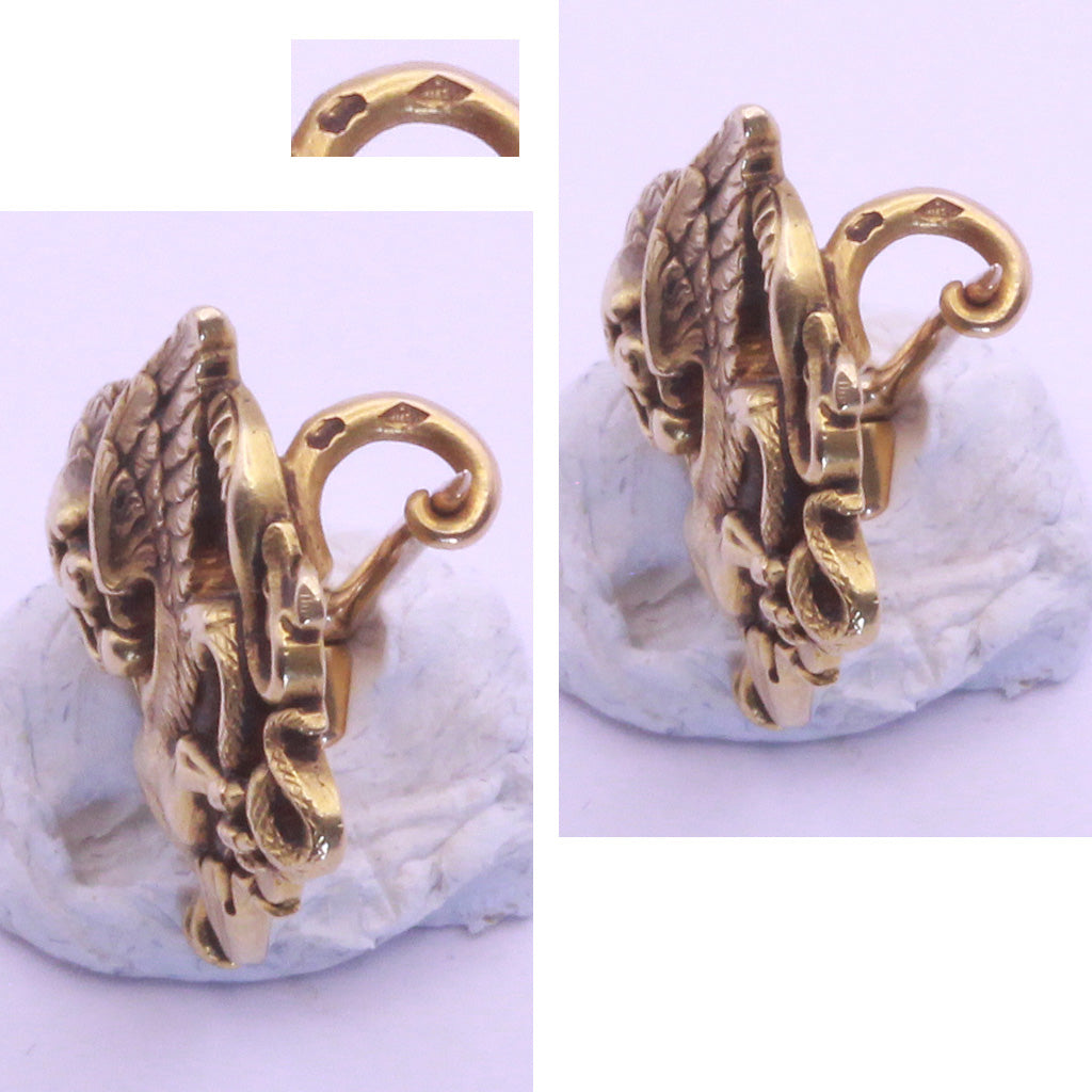 Louis WIESE antique brooch Dragon Eagle Snake 18k gold Original Box Unisex (7234)