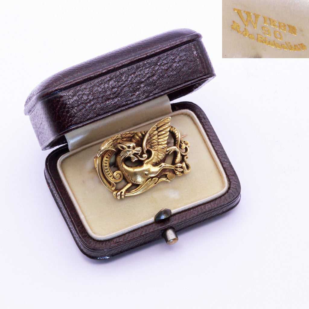 Louis WIESE antique brooch Dragon Eagle Snake 18k gold Original Box Unisex (7234)
