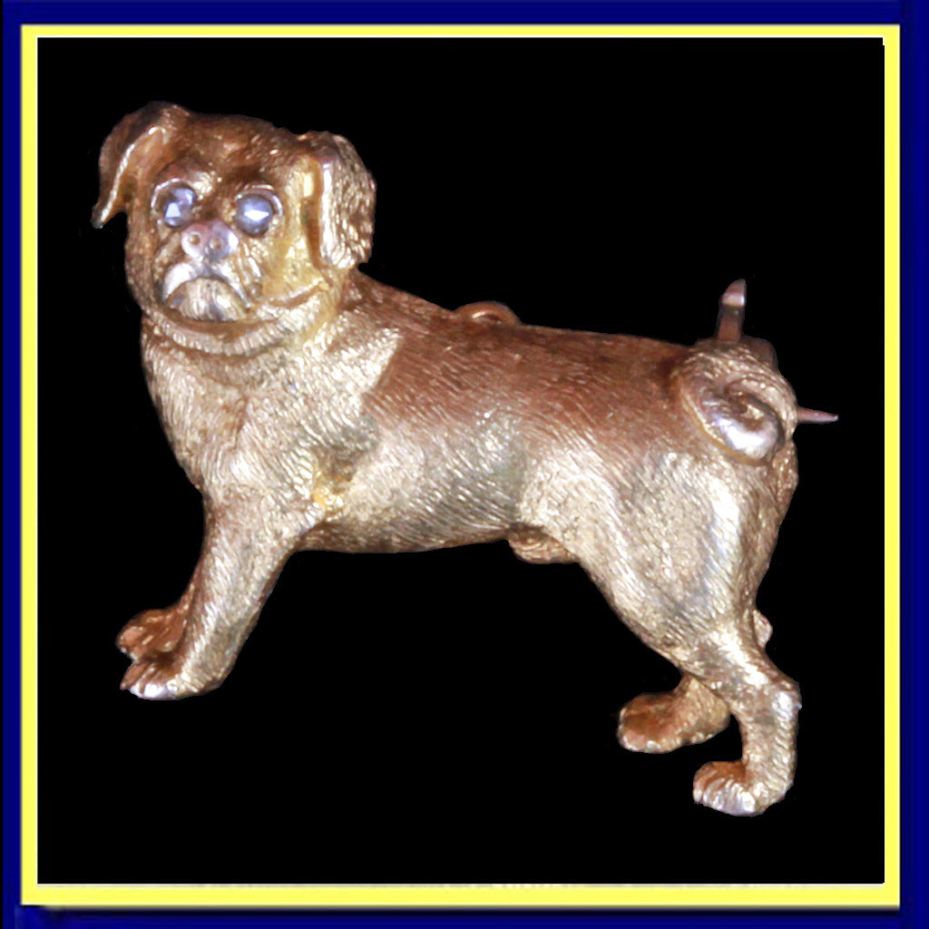 antique Victorian pug dog brooch charm pendant gold diamonds Unisex