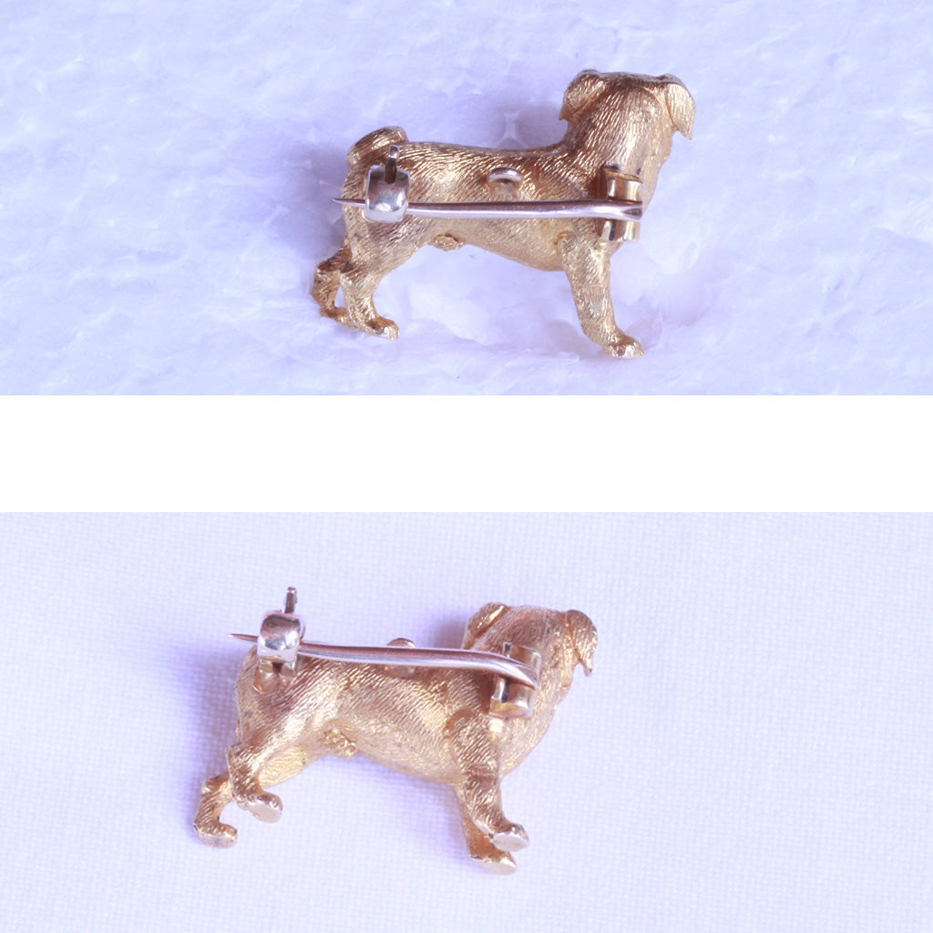 Antique Victorian Pug dog brooch charm pendant gold diamond eyes Unisex (7258)