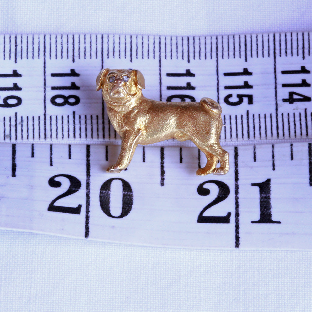 Antique Victorian Pug dog brooch charm pendant gold diamond eyes Unisex (7258)