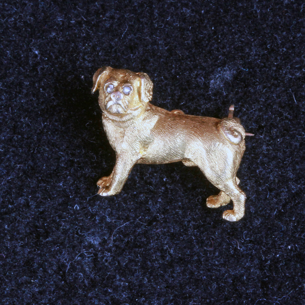 Antique Victorian Pug dog brooch charm pendant gold diamond eyes Unisex (7258)