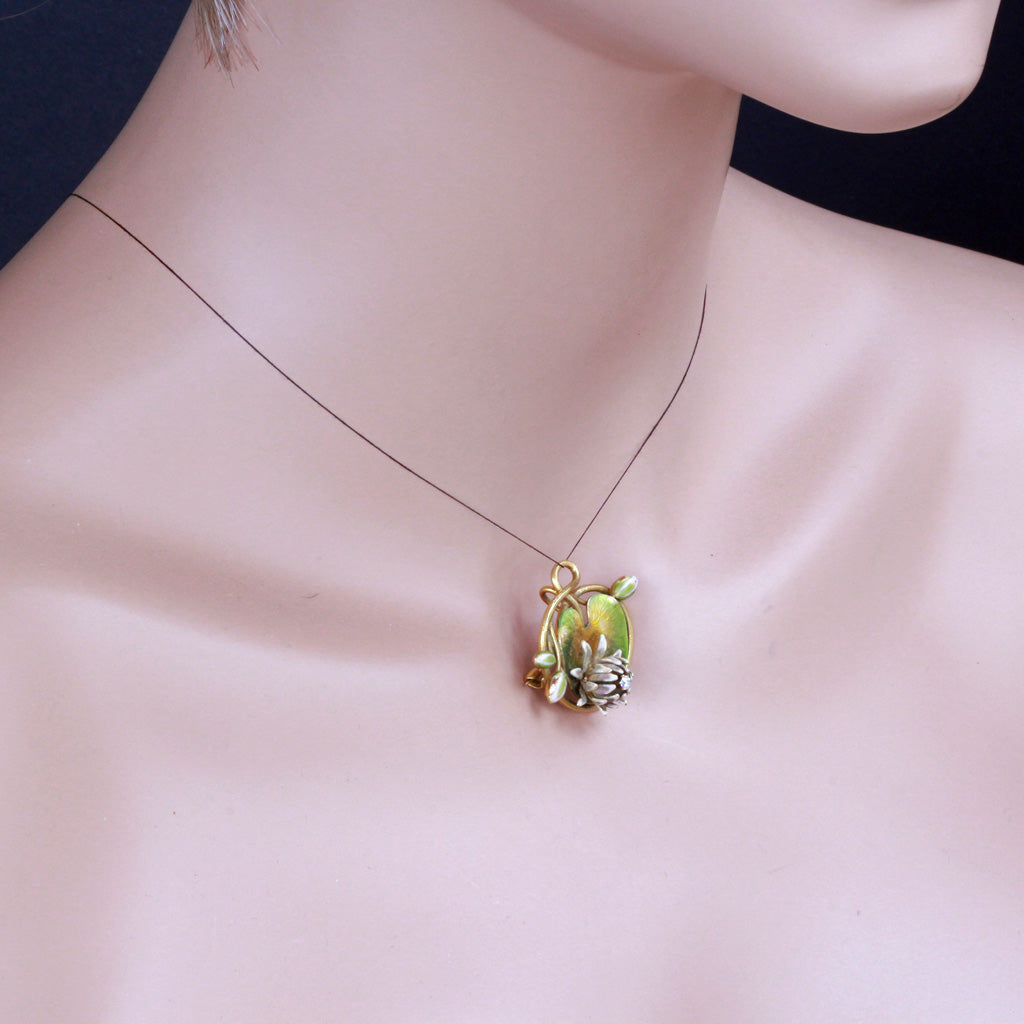 Krementz Antique Art Nouveau brooch pendant 14k gold enamel diamond Lily (7262)