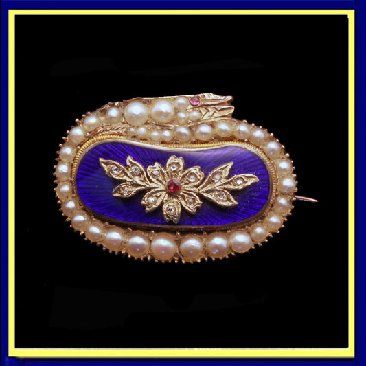 antique Georgian snake brooch gold pearls diamonds enamel gems ouroboros