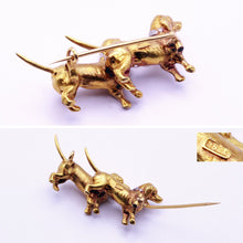 Vintage Brooch pair Dachshund dogs 18k gold diamonds platinum Sausage dog (7281)