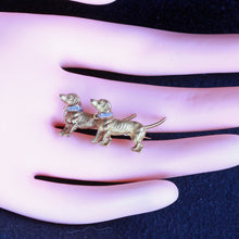 Vintage Brooch pair Dachshund dogs 18k gold diamonds platinum Sausage dog (7281)