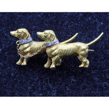 Vintage Brooch pair Dachshund dogs 18k gold diamonds platinum Sausage dog (7281)