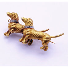 Vintage Brooch pair Dachshund dogs 18k gold diamonds platinum Sausage dog (7281)