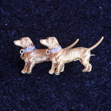 Vintage Brooch pair Dachshund dogs 18k gold diamonds platinum Sausage dog (7281)