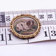 Antique Georgian Micromosaic Brooch Pendant Locket 14k Gold Spaniel Dog (7295)