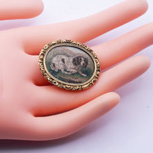 Antique Georgian Micromosaic Brooch Pendant Locket 14k Gold Spaniel Dog (7295)
