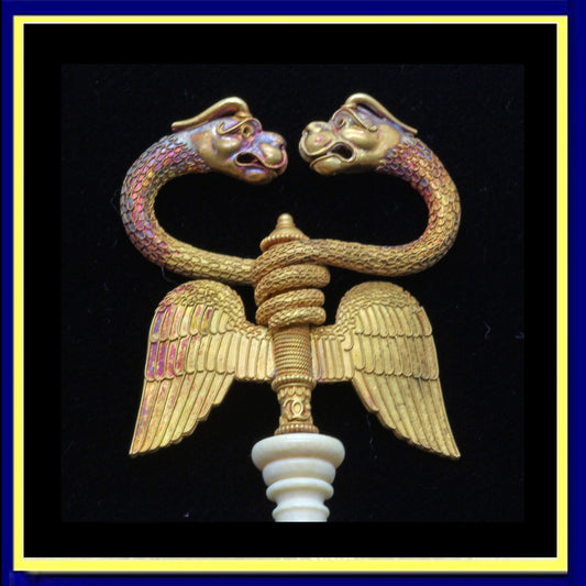 Castellani Caduceus Hairpin Snakes Dragons Wings Gold Filigree (6164)