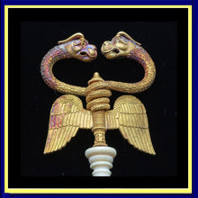 Castellani Caduceus Hairpin Snakes Dragons Wings Gold Filigree (6164)