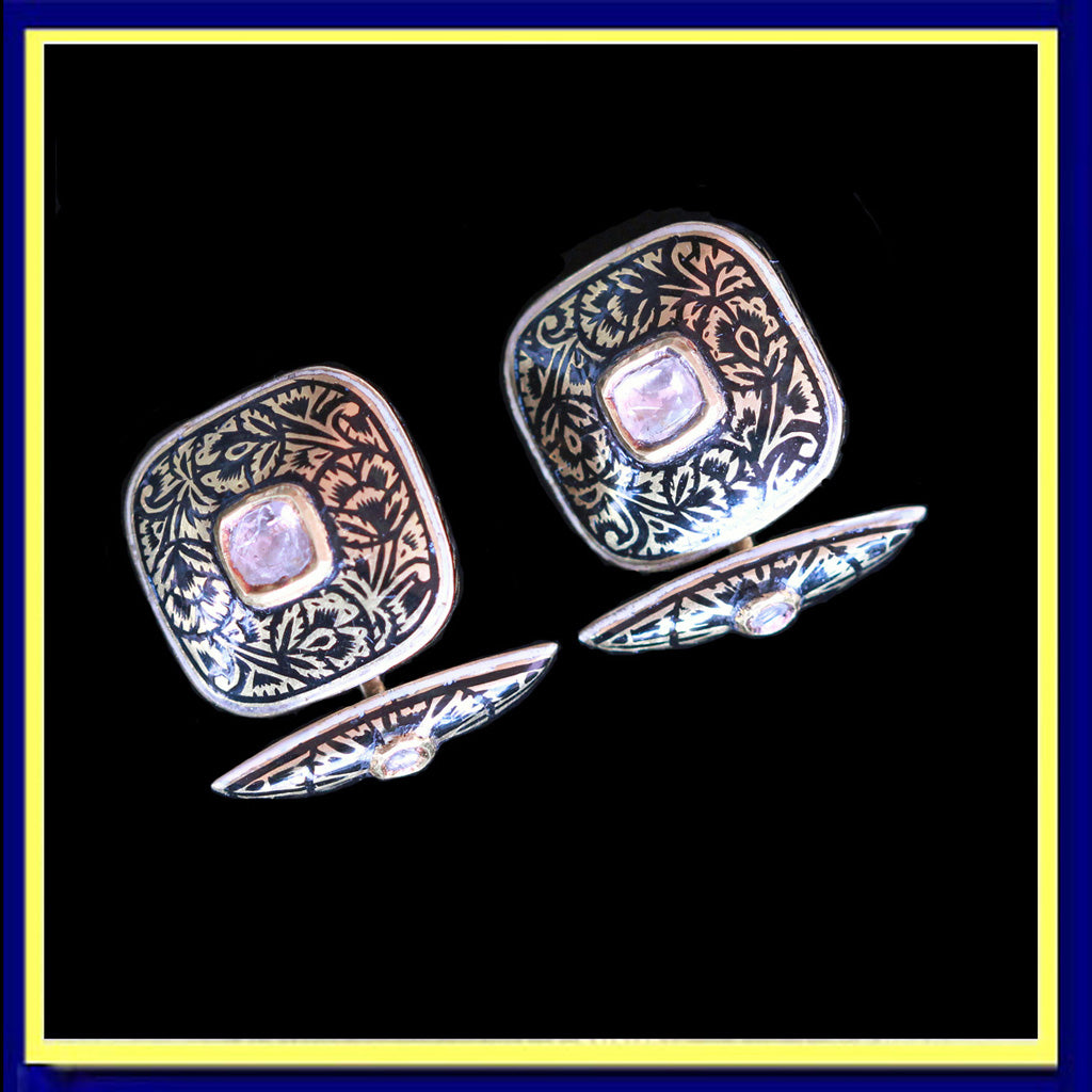 cufflinks gold diamonds enamel Mughal Indian antique man's jewelry unisex