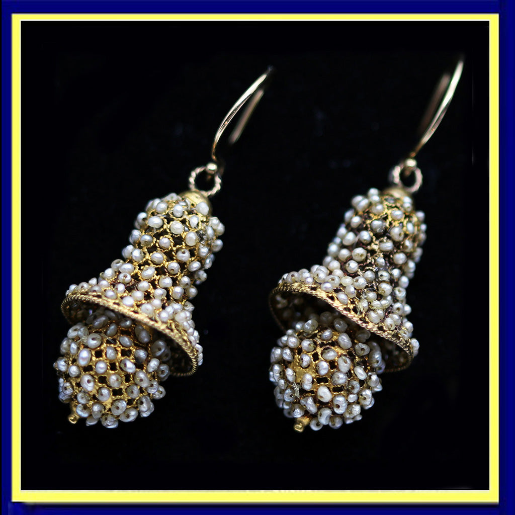 earrings ear pendants antique Georgian Victorian gold pearls ringing bell