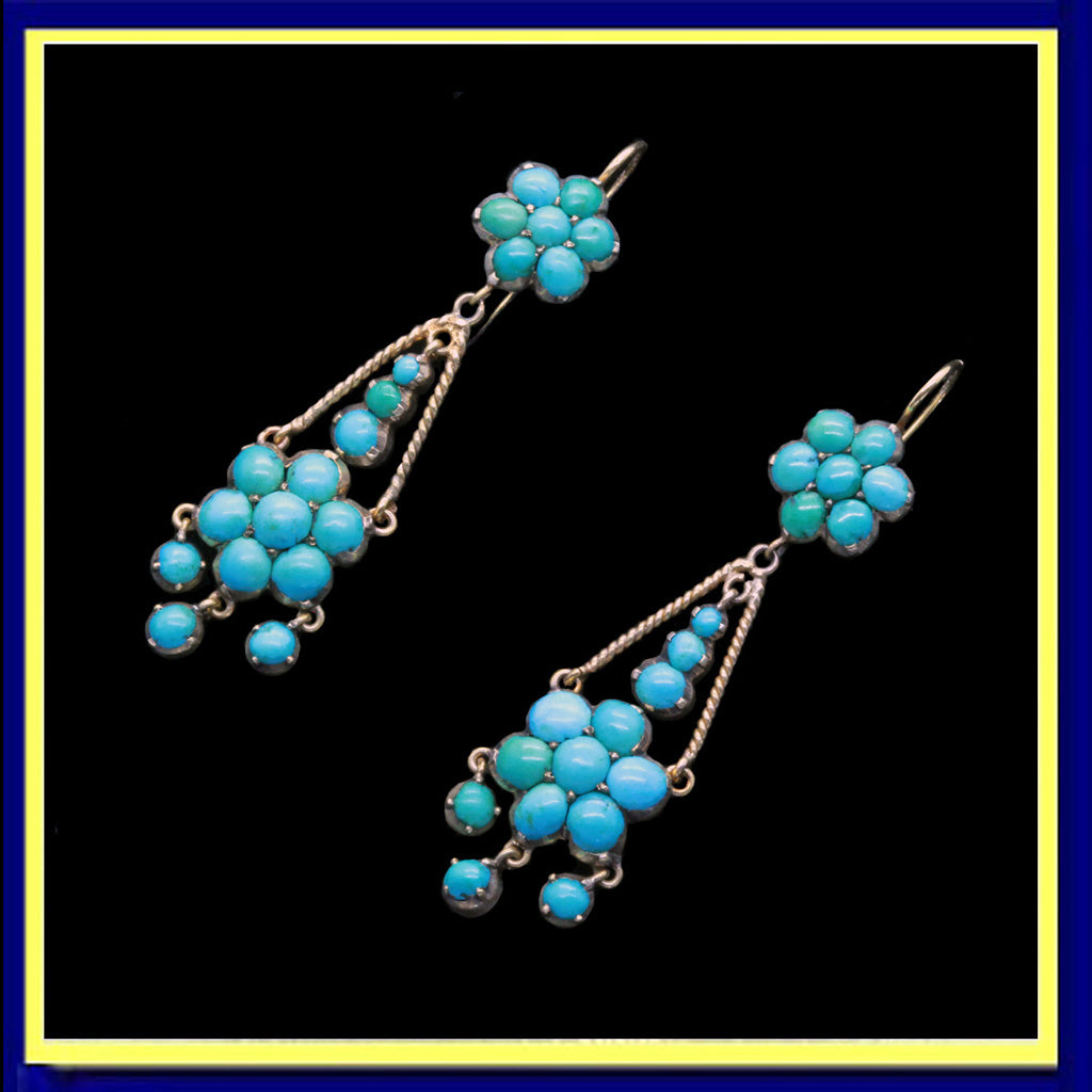 antique Victorian earrings ear pendants gold turquoise English
