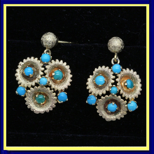 earrings gold turquoise Retro vintage
