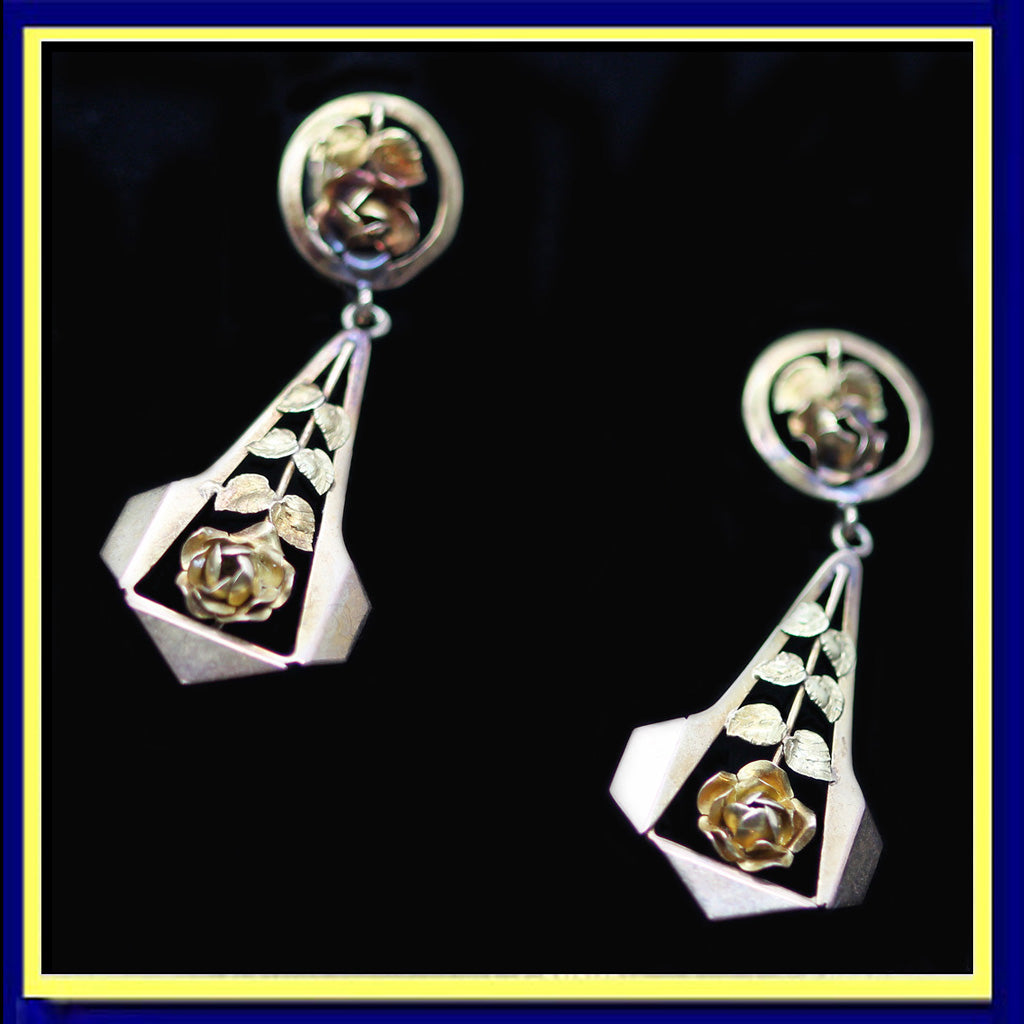 earrings ear pendants antique vintage French gold roses
