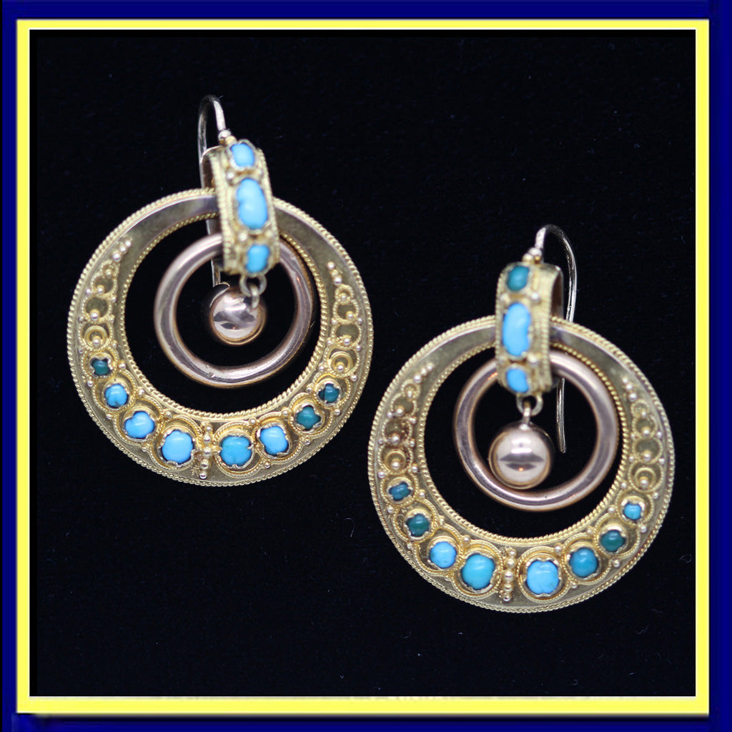 antique earrings gold turquoise hoops Victorian 