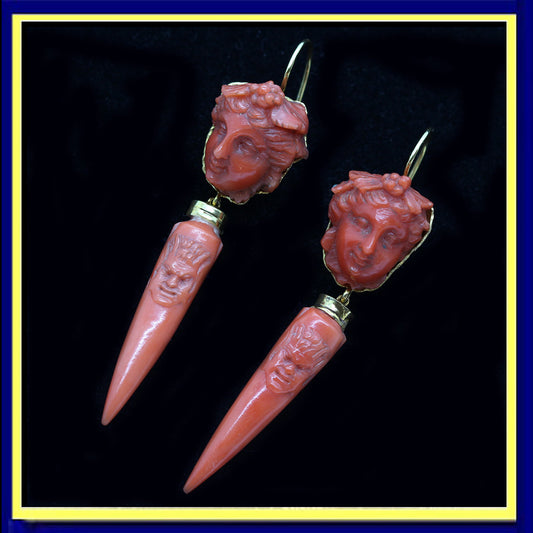 antique earrings carved coral cameos gold Classic Etruscan Revival