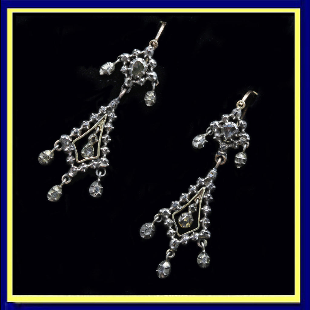 antique Georgian earring ear pendants gold silver diamonds French