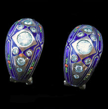 Antique Earrings Diamonds Enamel 14k Gold Victorian Hoop Earrings (6362)