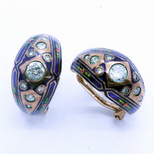 Antique Earrings Diamonds Enamel 14k Gold Victorian Hoop Earrings (6362)