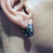 Antique Earrings Diamonds Enamel 14k Gold Victorian Hoop Earrings (6362)