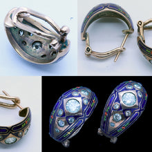 Antique Earrings Diamonds Enamel 14k Gold Victorian Hoop Earrings (6362)