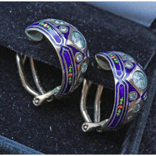 Antique Earrings Diamonds Enamel 14k Gold Victorian Hoop Earrings (6362)