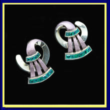 vintage Retro Egyptian Revival earrings Ear clips gold emeralds