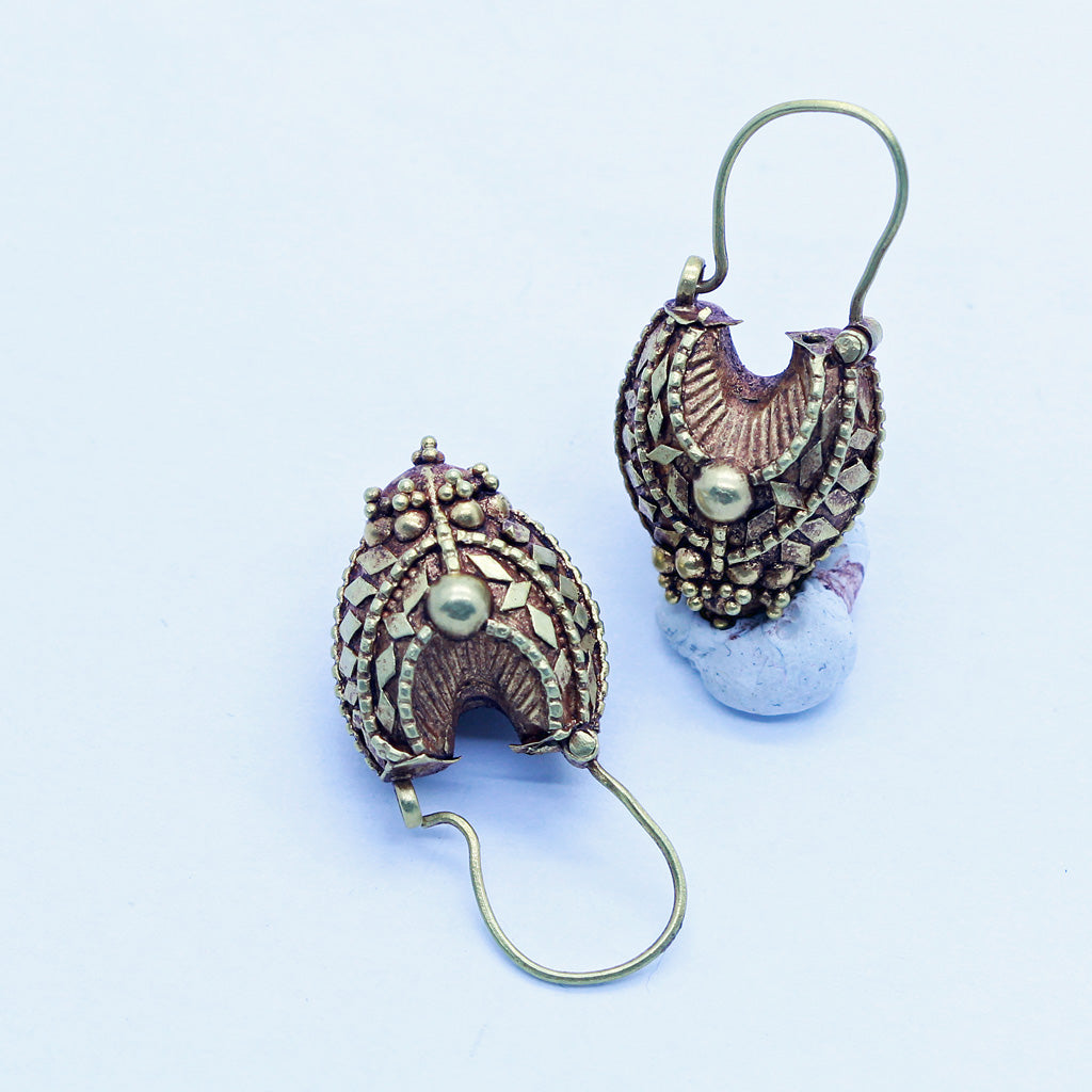 Antique Indian Earrings 22k Gold Granulation Exquisite Detail (6448)