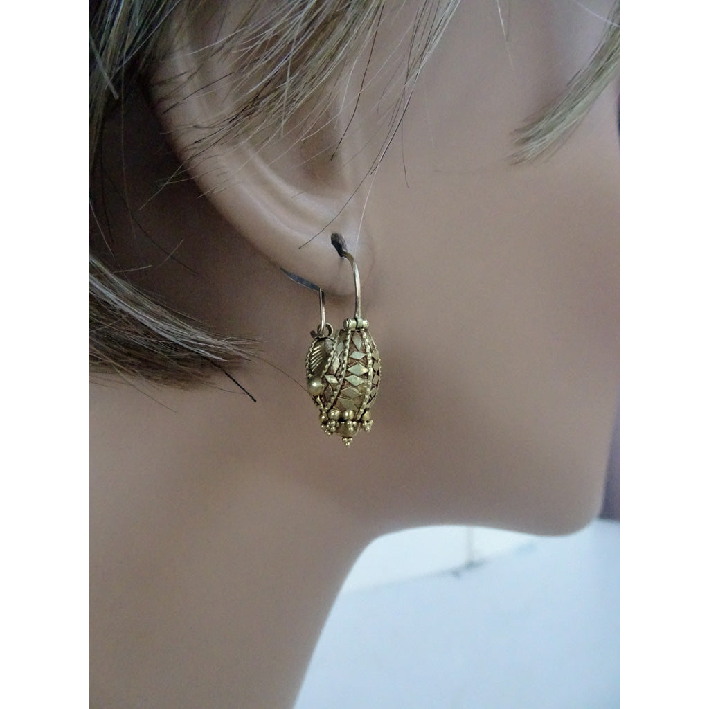 Antique Indian Earrings 22k Gold Granulation Exquisite Detail (6448)