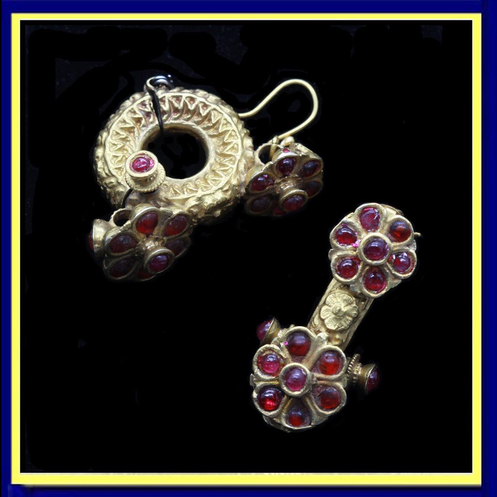 antique Indian earrings hoops gold flowers gintili