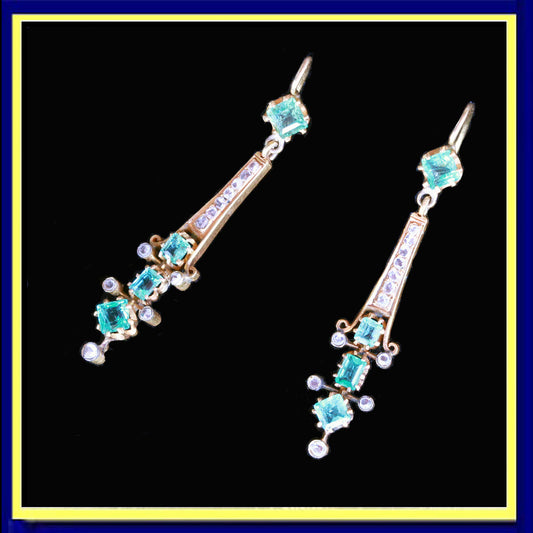 antique Victorian earrings ear pendants gold diamonds emeralds