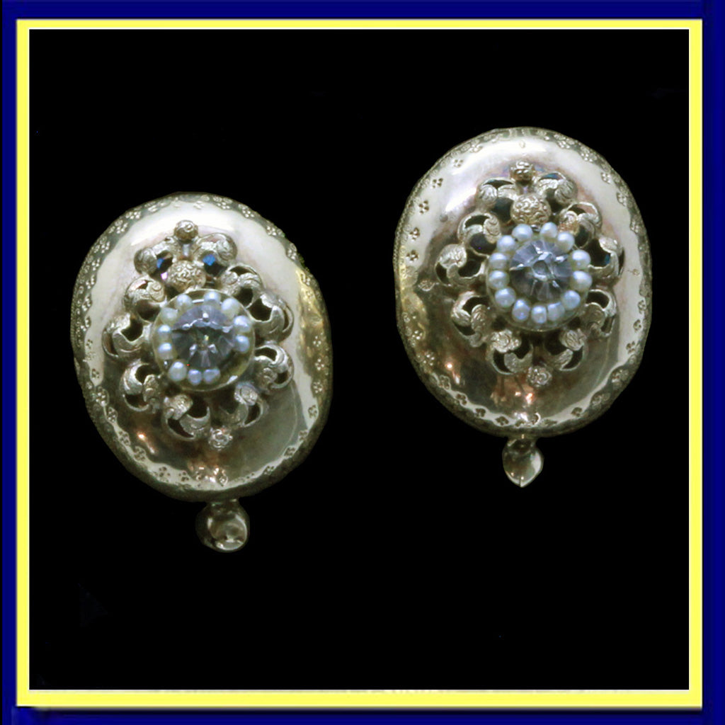 Antique Victorian earrings gold rose cut diamonds pearls silver