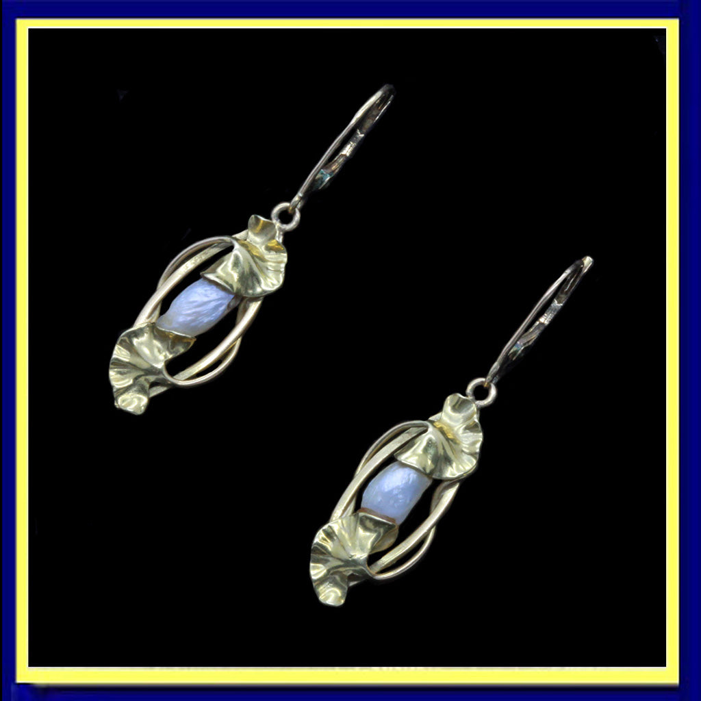 DuMont antique Art Nouveau earrings signed gold natural pearls