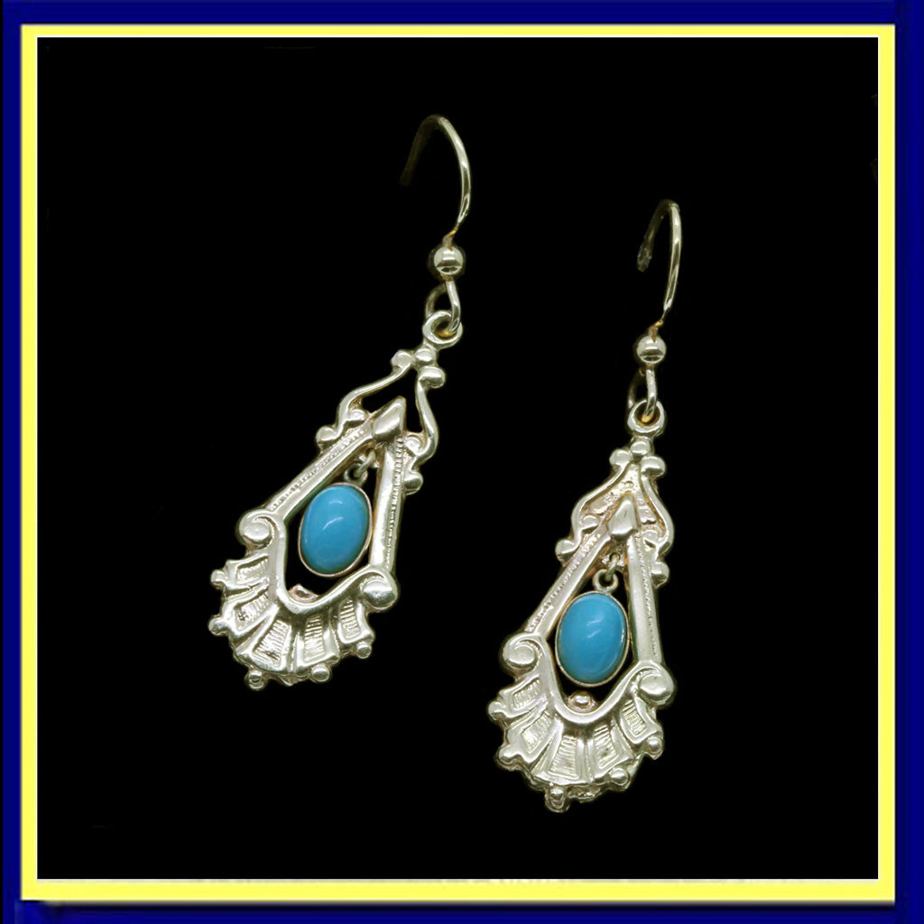 antique Victorian earrings gold turquoise dangle drop ear pendants