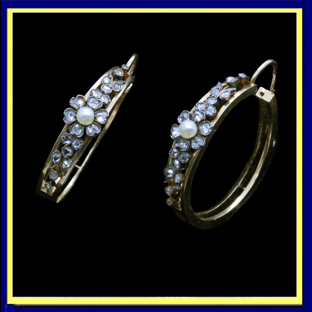 antique Victorian earrings gold diamonds pearls creole ear hoops
