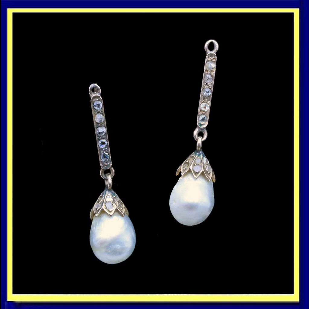 antique earrings natural baroque pearls diamonds gold GIA