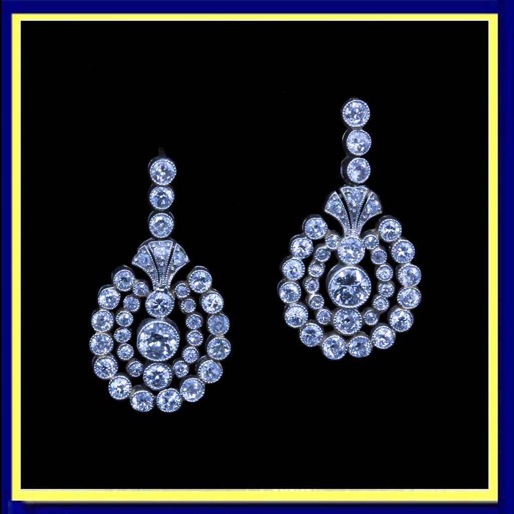 Antique Edwardian earrings platinum diamonds gold