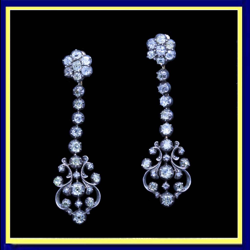 antique Georgian Victorian earrings diamonds gold silver long dangle