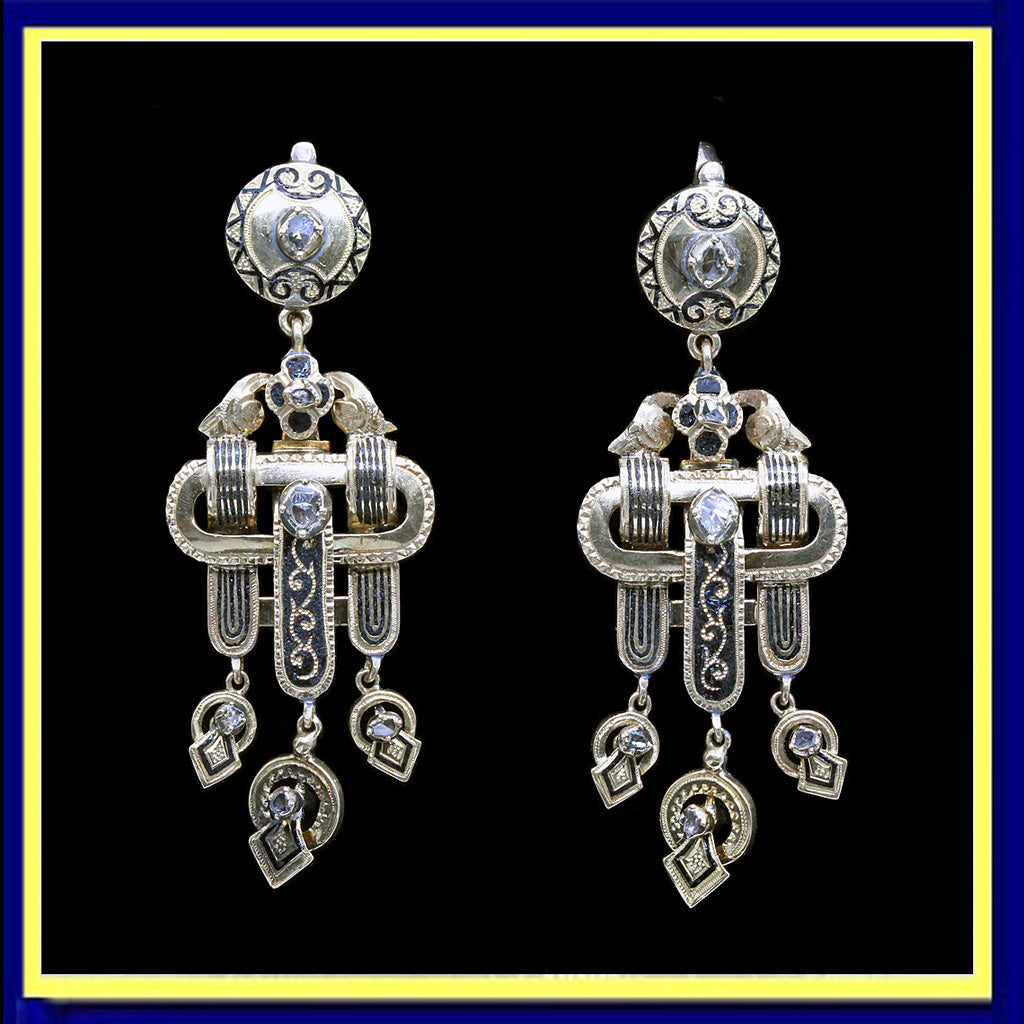 antique Victorian earrings mourning jewelry diamonds gold enamel
